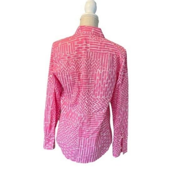 Lilly Pulitzer Geometric Print Resort Fit Button Down Blouse Top Small - Picture 6 of 16